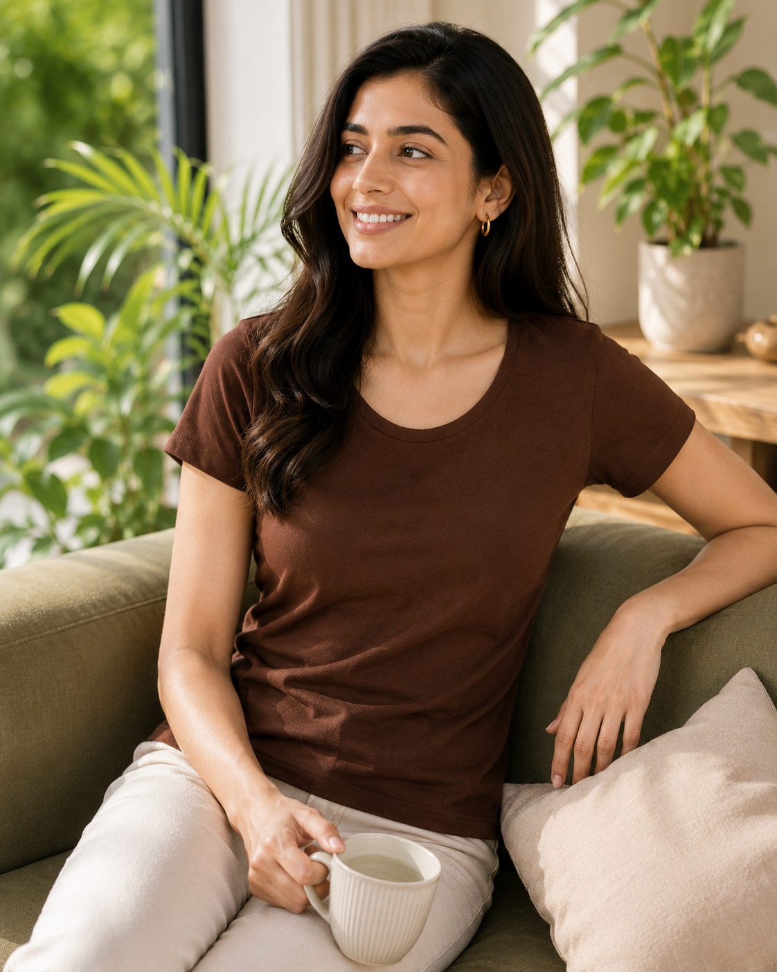 Nature Plus Women's Lightweight Espresso Bamboo Half Sleeve T-Shirts Made for Indian Summers